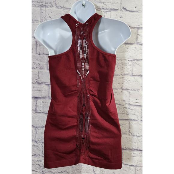 Feathers Maternity Burgundy Racerback Tank Top 0/S Cut Out Back Detail Stretchy - Picture 3 of 4
